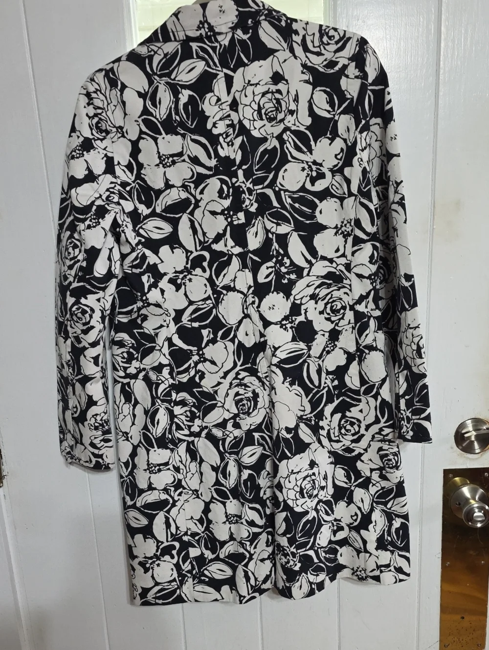 Axcess Women's Knee Length Trench Coat Black/White Buttons Pockets Cotton  Sz 6